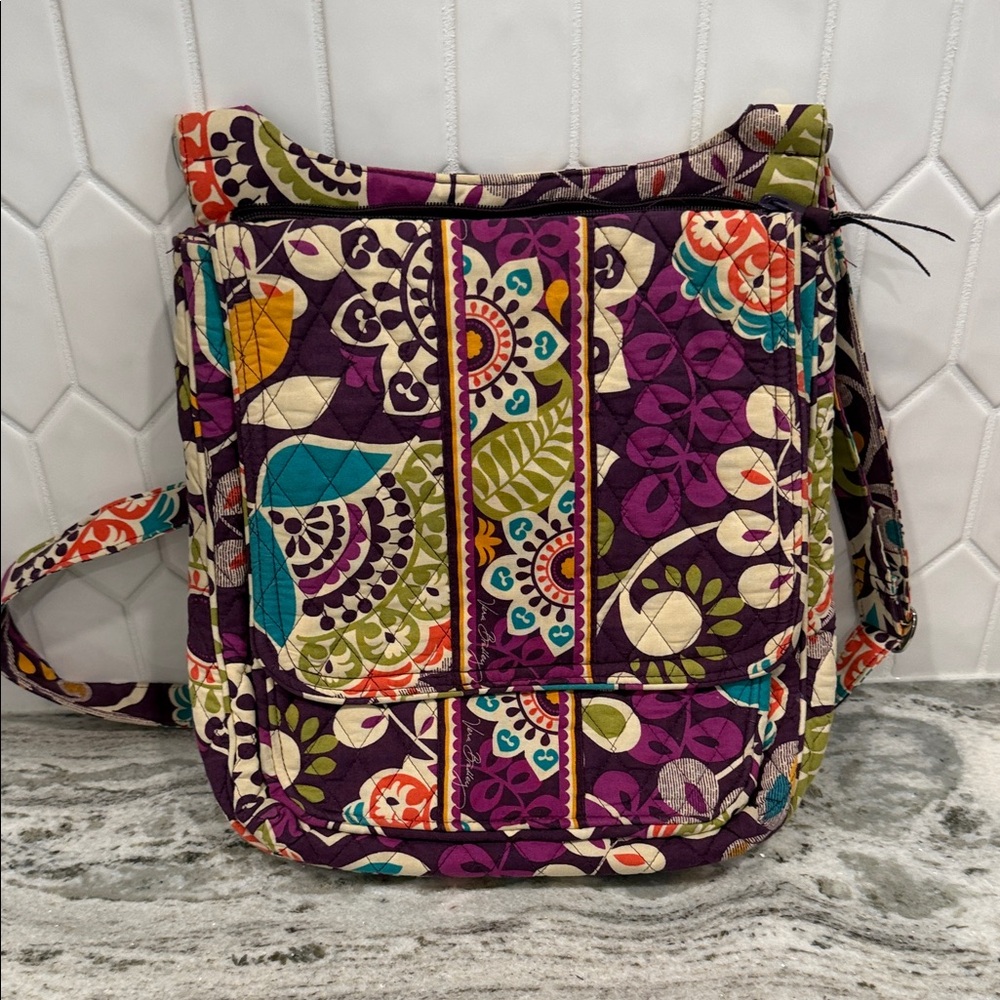 Vera Bradley Purple and Green Floral Crossbody Bag